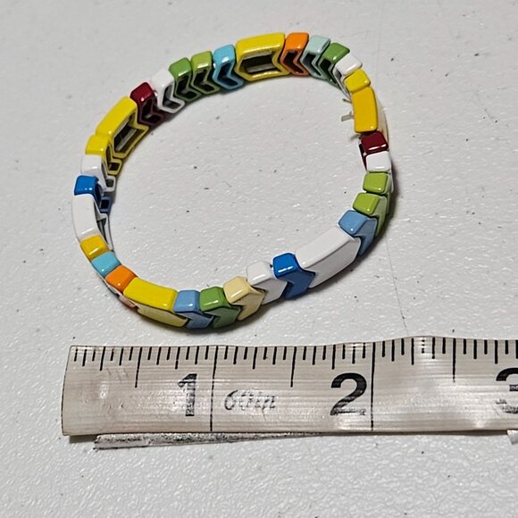 Chevron Colorful Enamel Stretch Bracelet Versatile Fashion Jewelry Women - Picture 3 of 3